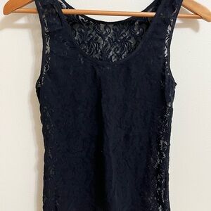 Calvin Klein Black Sheer Lace Camisole Tank Top Leaf Pattern Large Timeless